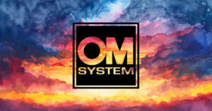 OM System logo on sunrise backgorund