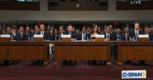 The panel of tech CEOs at the Senate Judiciary hearing.