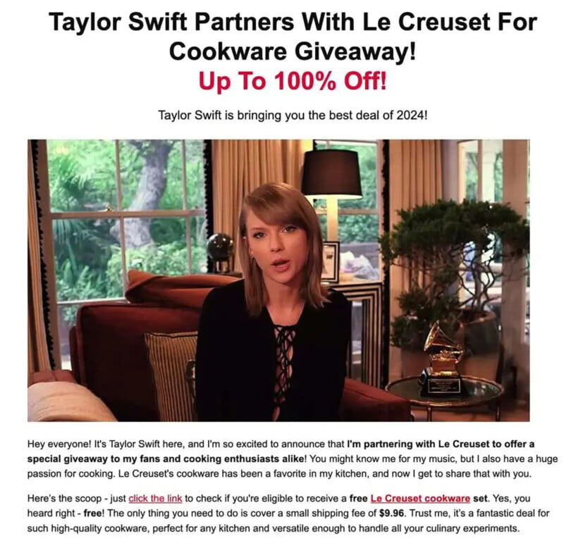 Taylor Swift Le Creuset AI scam