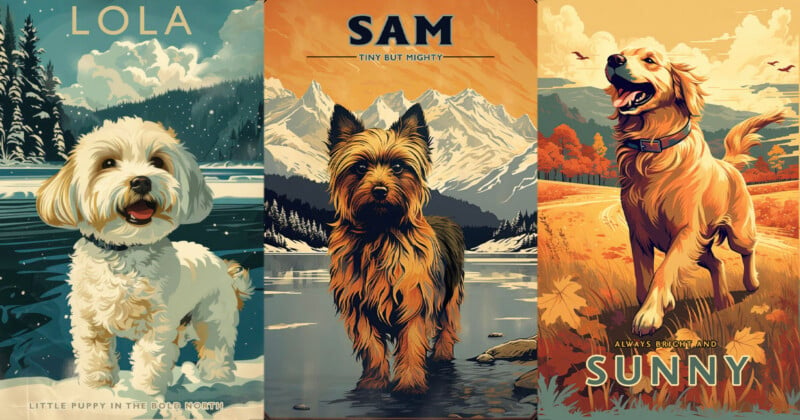 AI retro dog posters