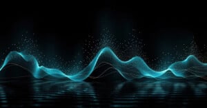 Adobe Project Music GenAI Control graphic created by an Adobe Stock user. Blue audio waveforms on a black background.
