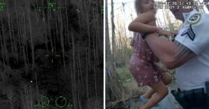 Thermal imaging camera next to a body camera image of sheriff's deputies rescuing a missing child.