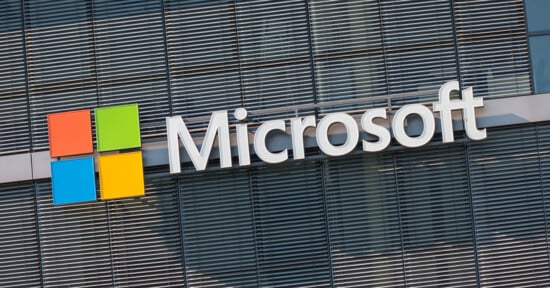 Microsoft logo on a building