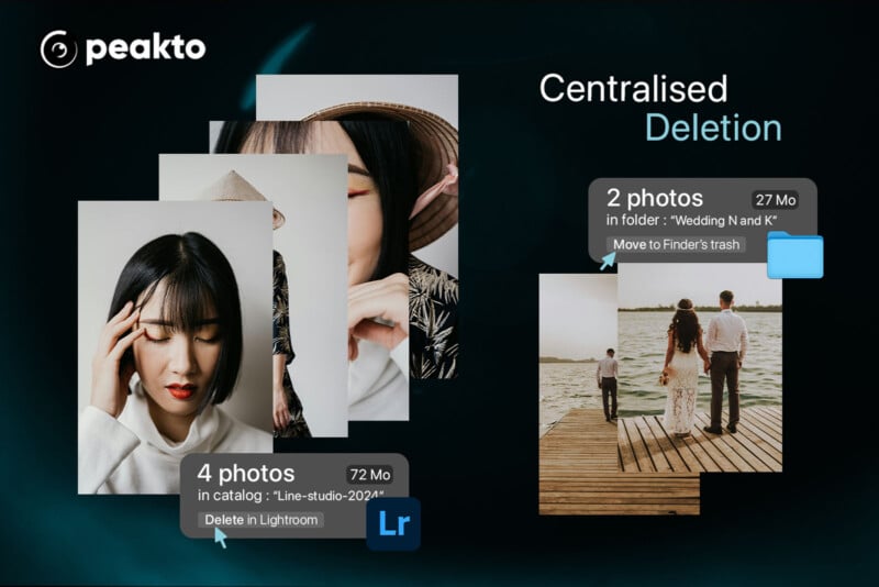Peakto screenshot showing the new centralized deletion feature in the macOS photo organizing app