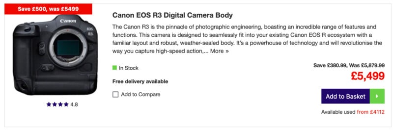 Wex Photo price listing for the R3