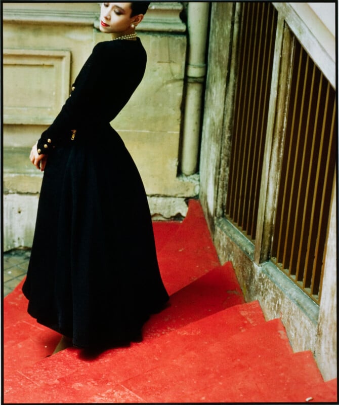  Photographer David Seidner is finally getting the recognition he deserved. International Center of Photography's 'Fragments' exhibit. Full-body portarit of a woman in a black dress. 