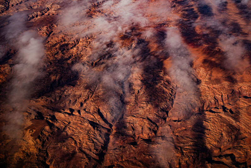 Graham Washatka aerial lansdcape photo, Utah landscape, blue and orange. Rocky landscape. 