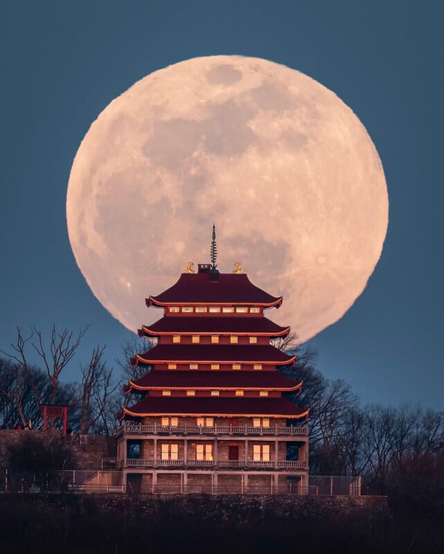 Worm Moon over the Reading Pagoda