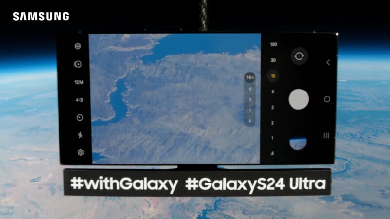 Galaxy S24 smartphone in space