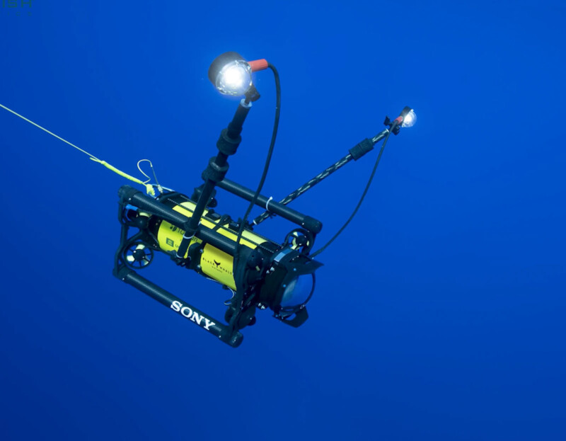 Boxfish Luna underwater drone -- video screenshot -- drone underwater. 