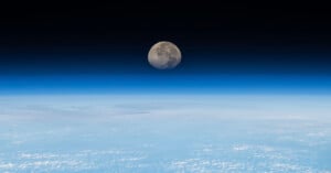 The moon above the Earth's horizon.
