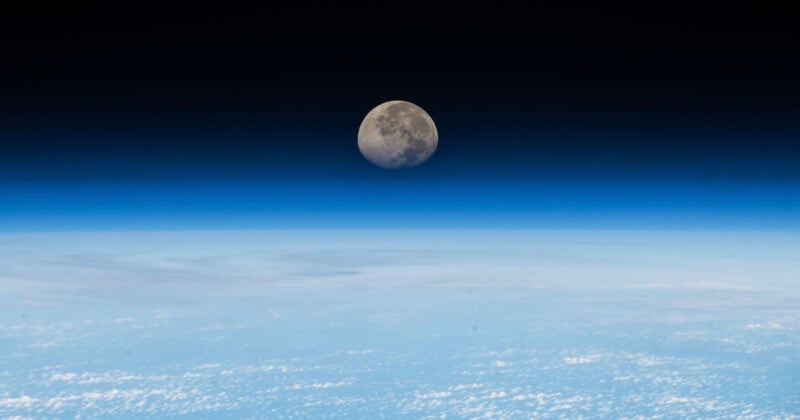 The moon above the Earth's horizon.