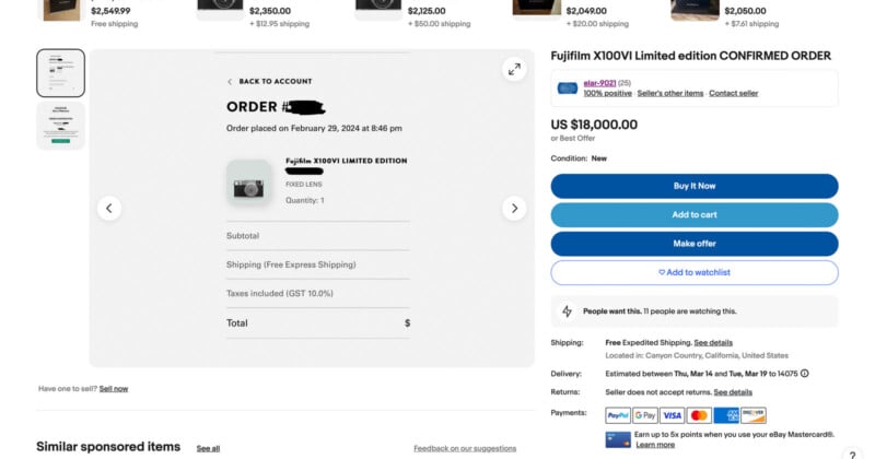 Fujifilm X100VI Limited Edition eBay listing, screenshot