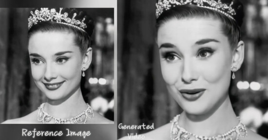 EMO engine AI audio sync comparison of Audrey Hepburn