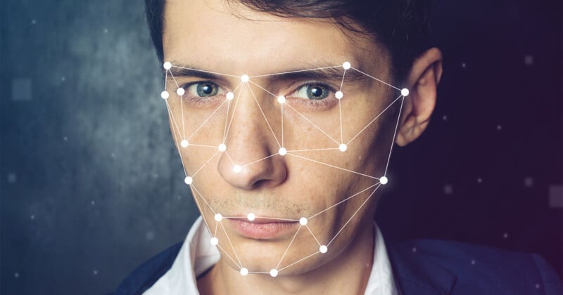EU AI Act illustration, man with biometric markers on his face