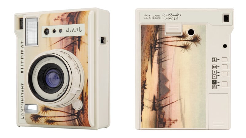 The front and back of the Lomo'Instant Automat el Nil against a white background.