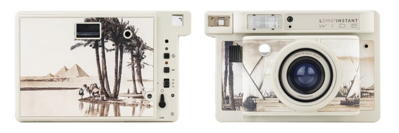 The front and back of the Lomo'Instant Wide el Nil against a white background.