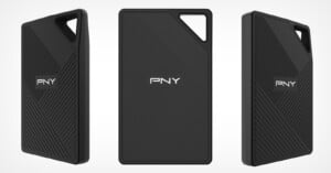 Three angles of the PNY RP60 portable SSD are placed against a white background.