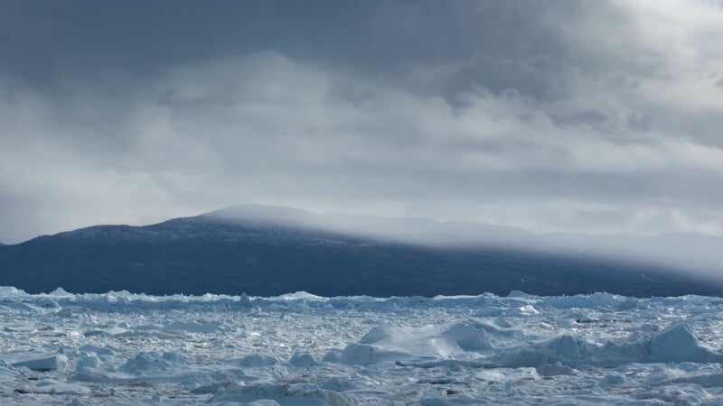 A hazy arctic landscape.