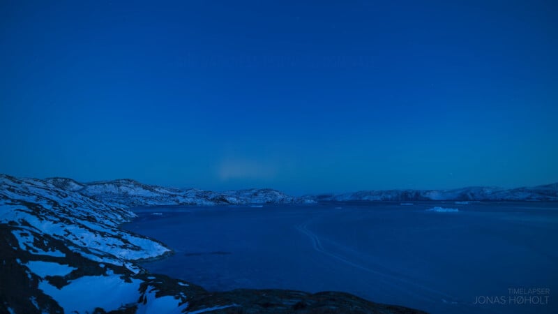 Deep blue skies over the arctic landscape.