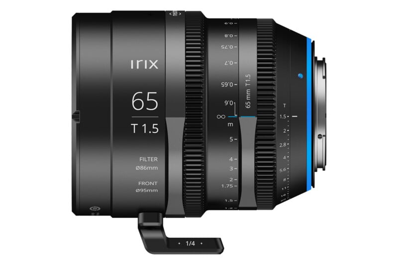 The Irix Cine 65mm T1.5 against a white background.