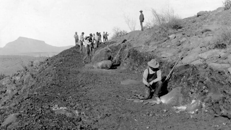 Men work on the Apache Trail, now known as State Route 88. 