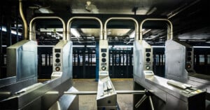 Turnstiles in the New York City subway.