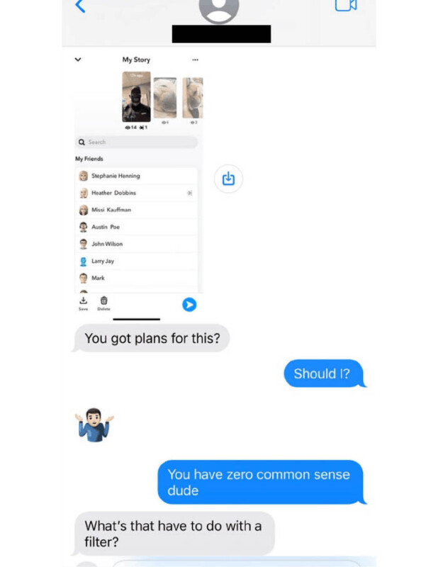 Screenshot of a smartphone displaying a text conversation. the chat includes emotive stickers and a question about plans, responded to humorously about common sense. the background includes other blurred social media elements.