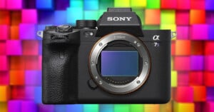 The Sony a7s III is placed against a colorful background.