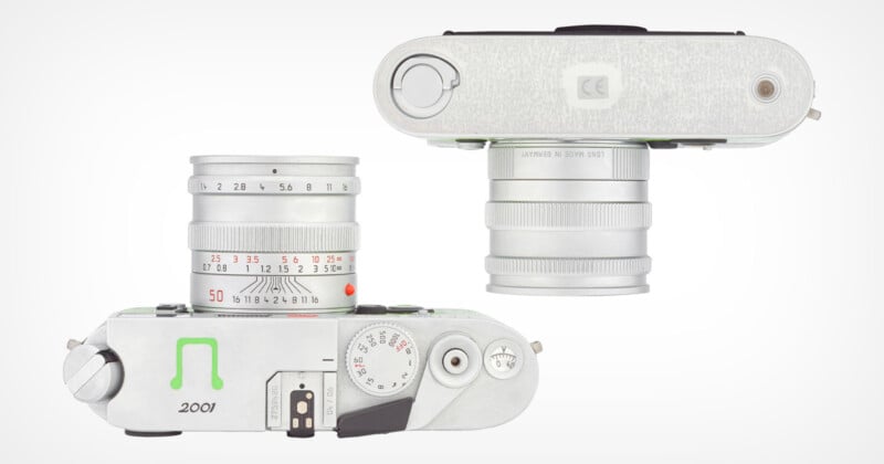 Two views of a Leica M6 camera from above and below, all against a white background.