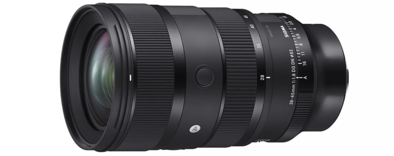 A black Sigma 28-70mm f/2.8 DG DN Art zoom lens designed for mirrorless cameras, featuring multiple control rings for zoom, focus, and aperture adjustments, with the Sigma logo visible on the barrel.