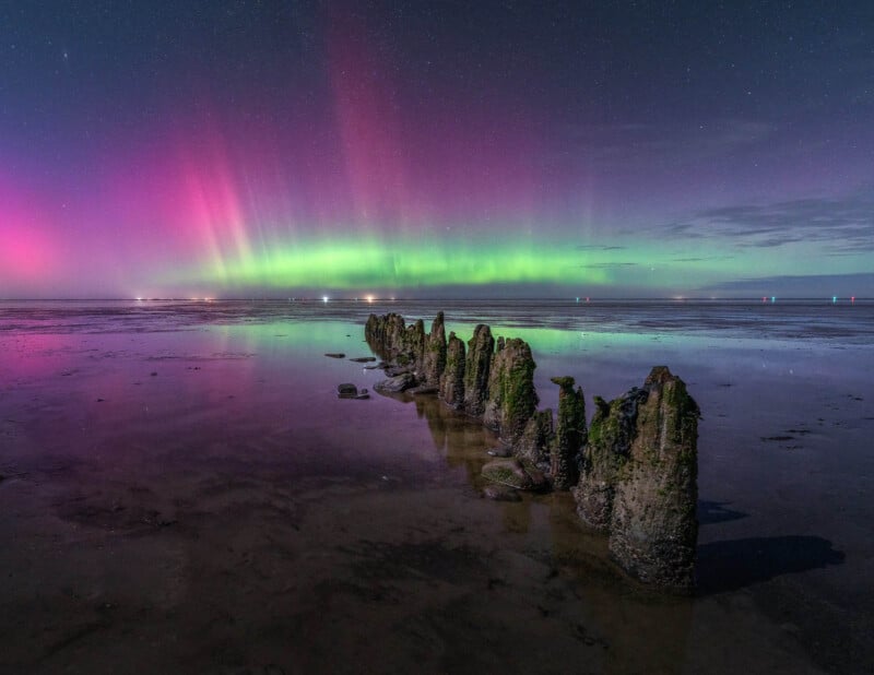 northern lights seen in the sky above the north coast of the netherlands