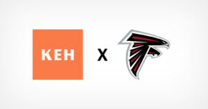 Logo collaboration featuring a red and black falcon next to the initials "KEH" in a bold orange rectangle, separated by a multiplication symbol.