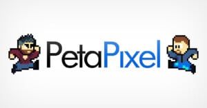 Logo of petapixel featuring pixelated characters, one in blue clothing on the right, and another in gray on the left, against a simple white background.