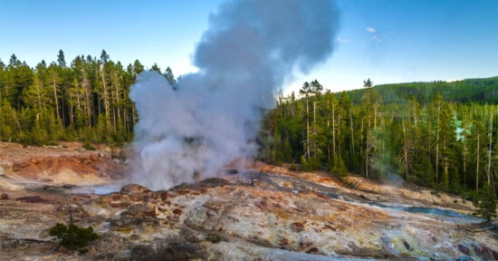 Steamboat Geyser in Yellowstone National Park.