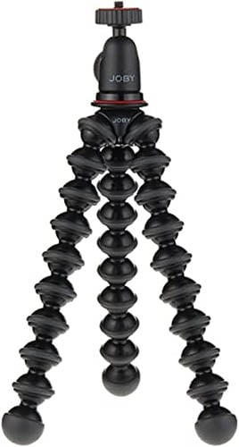 A flexible black tripod with segmented, bendable legs designed for various positioning and stability. The legs have multiple ball joints for versatile adjustments. The tripod head has a knob for securing a mounted camera. The brand "Joby" is visible near the top.