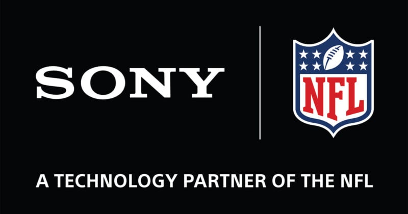 An image with a black background featuring two logos: on the left, the Sony logo in white text, and on the right, the NFL shield logo. Below the logos, white text reads "A Technology Partner of the NFL.