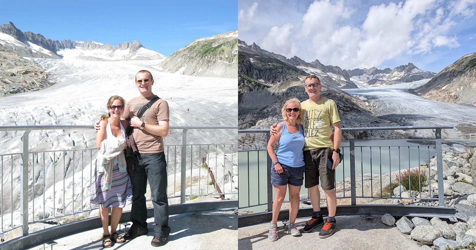 Before and After Photo of Couple Shows Dramatic Glacier Retreat