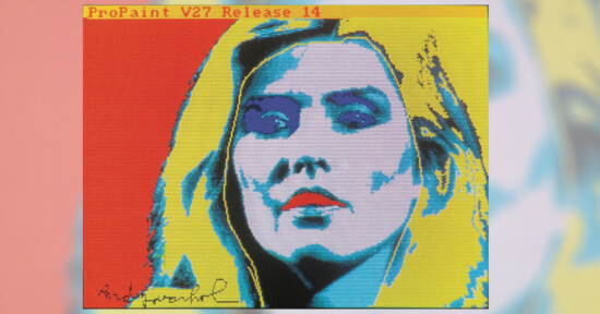 A pop art style portrait of a woman's face with vibrant colors. The woman's hair is yellow, and her face is shaded with blue, purple, and white hues. The text "ProPaint V27 Release 14" is positioned at the top-left corner in red.