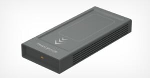 An external solid-state drive (SSD) with a sleek, rectangular grey design. It features the ProGrade Digital logo and branding on the top surface. The sides have ventilation slits, and a small LED indicator light is visible on the front face.