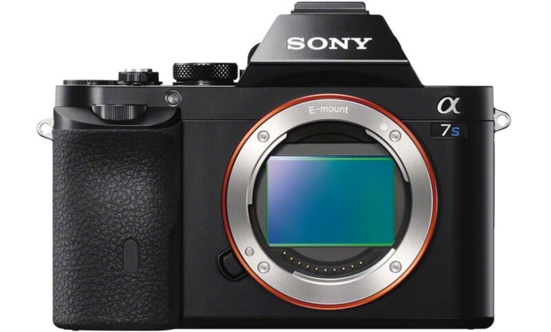 A Sony Alpha 7S mirrorless digital camera body with a matte black finish, featuring prominent branding and a visible lens mount.