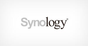 Synology logo featuring the word "Synology" in a stylized font. The "Syn" part is in a lighter gray, and "ology" is in black, both on a white background.