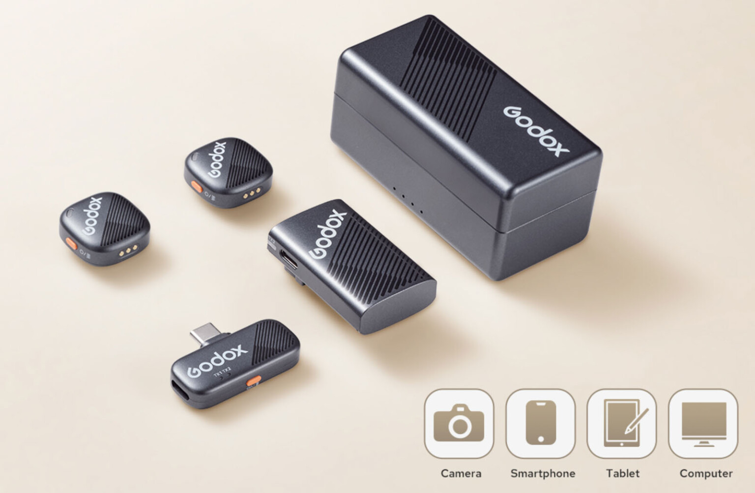 GODOX Cube-SC Kit2 Wireless Lavalier Microphone For IPhone 15 & Android, USB C, 8H Battery Life, 2.4G Wireless Mic, 300m(1000ft.) Range, Noise Cancelling With Charging Case For Vlogging, TikTok