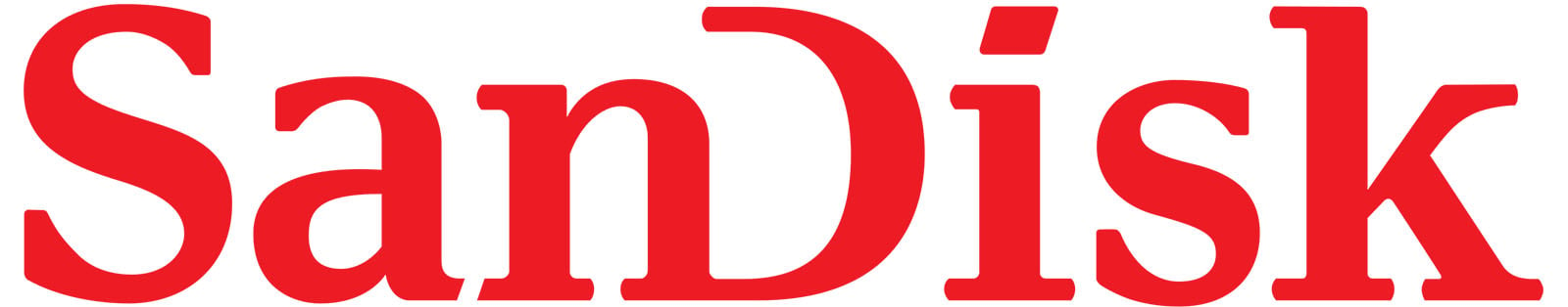 The image shows the SanDisk logo, featuring the brand name "SanDisk" in bold red letters on a white background.