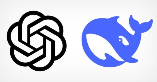 A black and white geometric knot logo is on the left, and a stylized blue and white whale logo is on the right. Both logos are set against a plain white background.