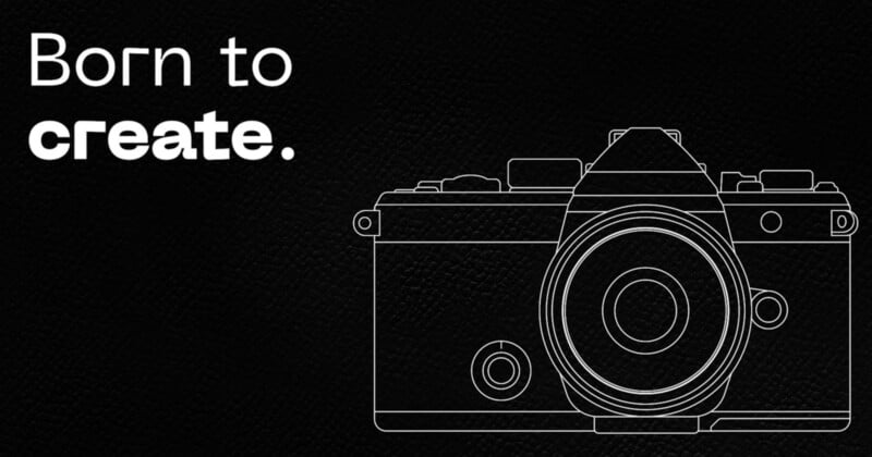 White line drawing of a camera on a black background, with the text "Born to create." in bold white letters on the left side.