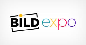 The image shows a logo with the word "BILD" in bold black letters framed by a black rectangle with a small yellow circle on top, followed by "expo" in lowercase letters. The letters "e," "x," "p," and "o" are colored in orange, yellow, red, and blue respectively.