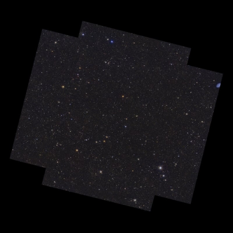 A vast view of the night sky filled with numerous stars of varying brightness against a dark background. The stars are scattered randomly, creating a dense, starry pattern. The image has a slightly irregular border.