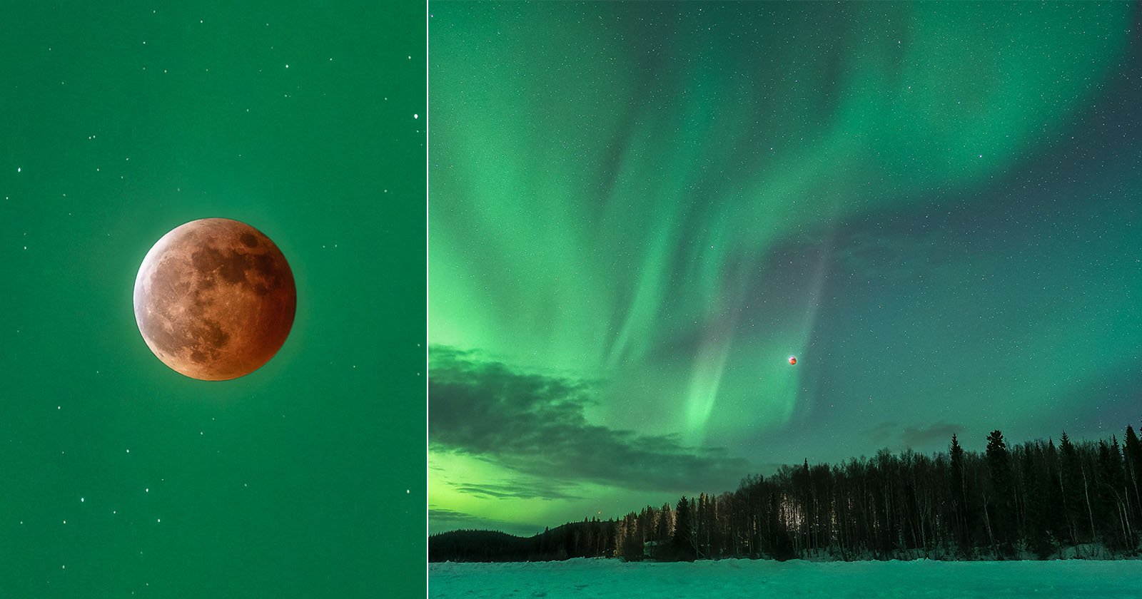 Photographer’s Once-in-a-Lifetime Shots of the Lunar Eclipse and Aurora