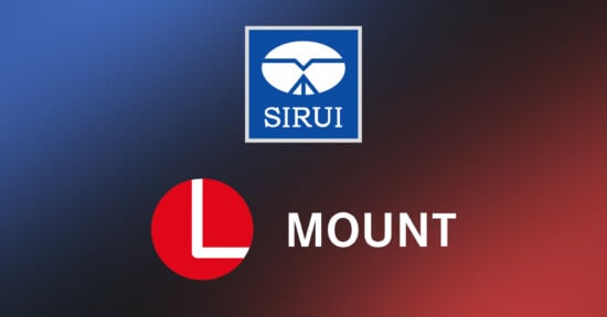 Blue and red gradient background featuring the Sirui logo above a large red "L" next to the word "Mount" in white text.